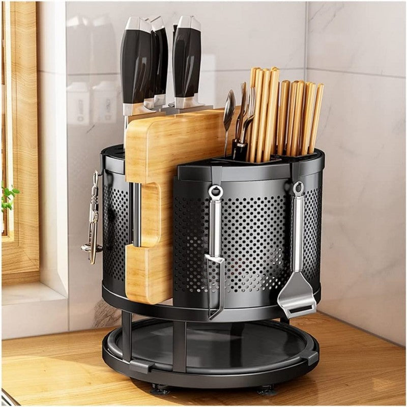 360° Rotating Storage Rack Kitchen Cutlery Organizer